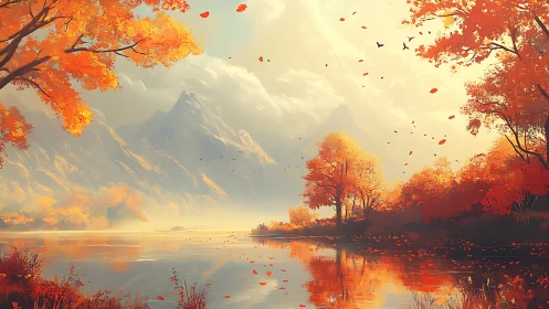 Autumn mountains exhale gold into a mirrored river dream