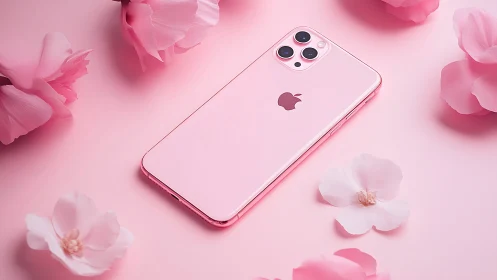Pink iPhone 13 Pro with Triple Camera on Floral Background