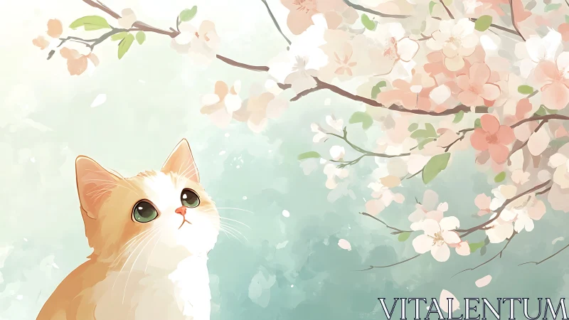 Curious Kitten Under Delicate Blossoms.