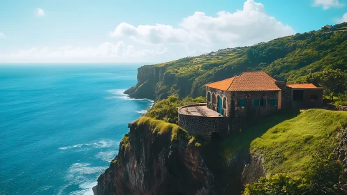 Clifftop Stone Chapel Overlooking Turquoise Coastal Waters