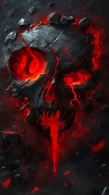 Molten obsidian skull erupting with infernal red magma.