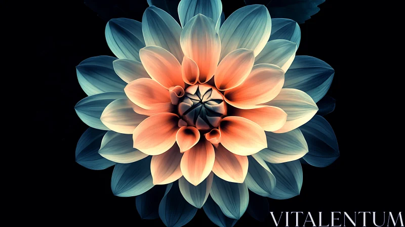 Dahlia Flower with Teal and Coral Gradient Composition
