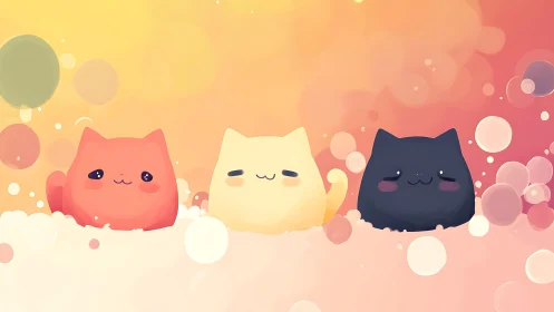 Three Cute Cats in Soft Cloud Setting.