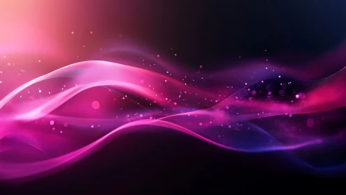 Neon magenta energy waves with particle trails on black gradient.
