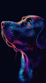 Neon stargazer dog glows in prismatic midnight hues.