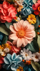 Polychromatic Floral Arrangement Featuring Layered Petals and Vibrant Color Harmonies