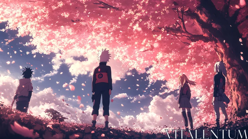 Petal-lit sky gathers quiet heroes beneath blooming clouds