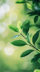 Sunlit green leaves rendered with shallow-depth photoreal clarity