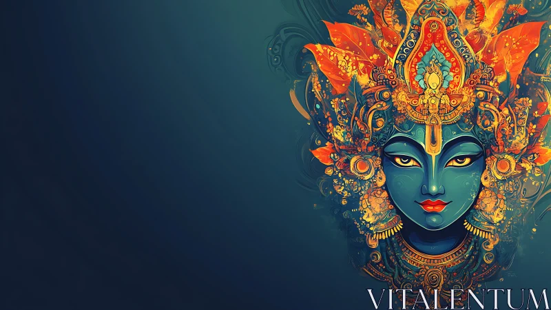 Divine blue deity portrait with ornate flaming crown.