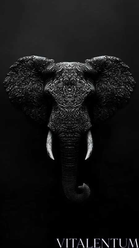 Baroque midnight elephant bust carved from shadowed echoes.