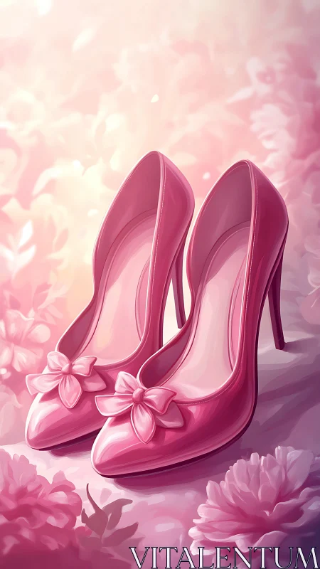 Chromatic analysis of glossy pink stilettos in floral field.