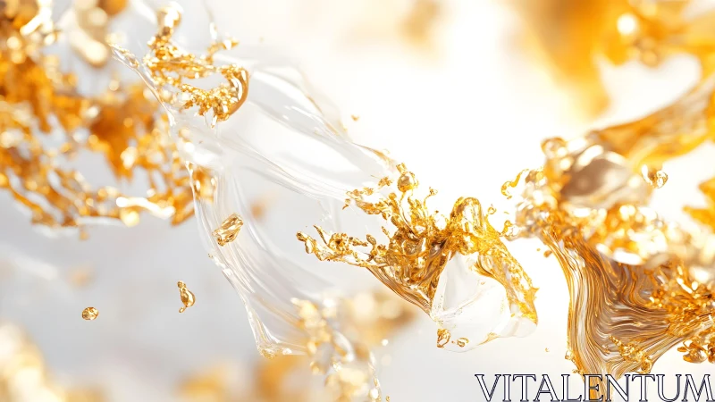 Golden Liquid Splash Abstract Art with Bright Highlights.