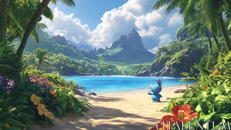 Tropical Paradise Cove with Mythical Guardian.
