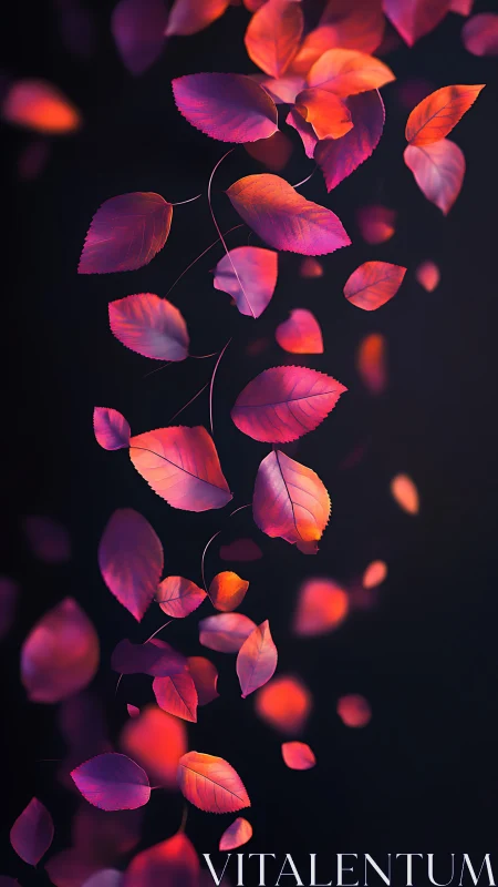 Dancing ember leaves drifting softly through twilight air.