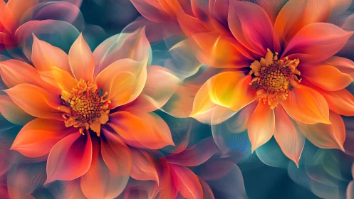 Digitally rendered layered flowers with gradient color transitions and dimensional depth effects.