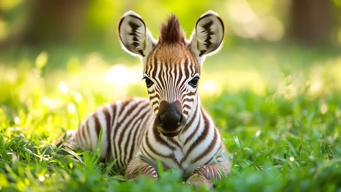 Tiny striped daydream curls into sunlit meadow quiet