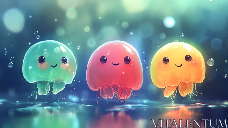 Bubble-bright jelly pals drift in dreamy neon waters.