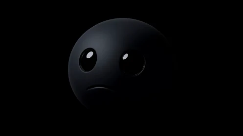 Specularly lit matte-black emotive sphere in void space.