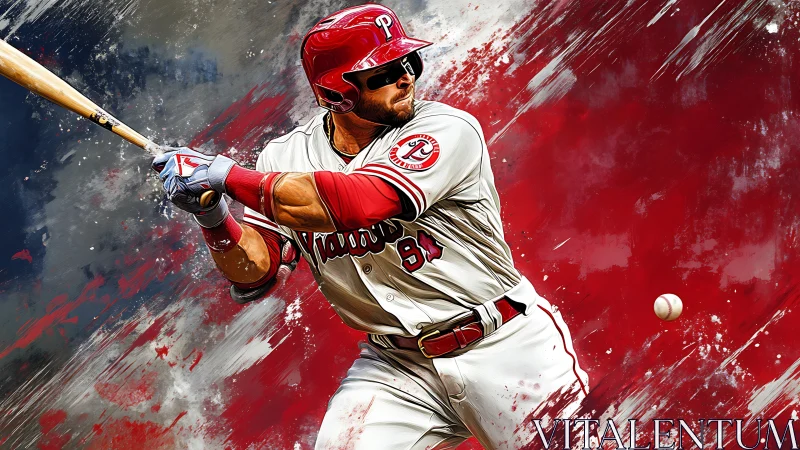 Dynamic baseball batter in mid swing with painterly motion trails