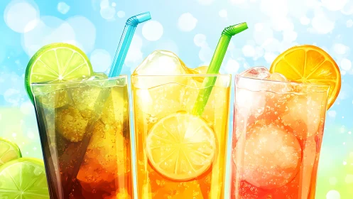 Refreshing Summer Beverages with Ice and Citrus Garnish