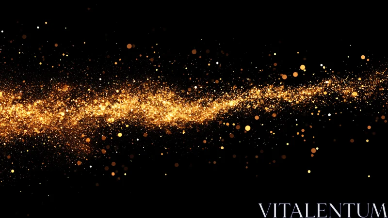 Golden glitter stream over black abstract background.