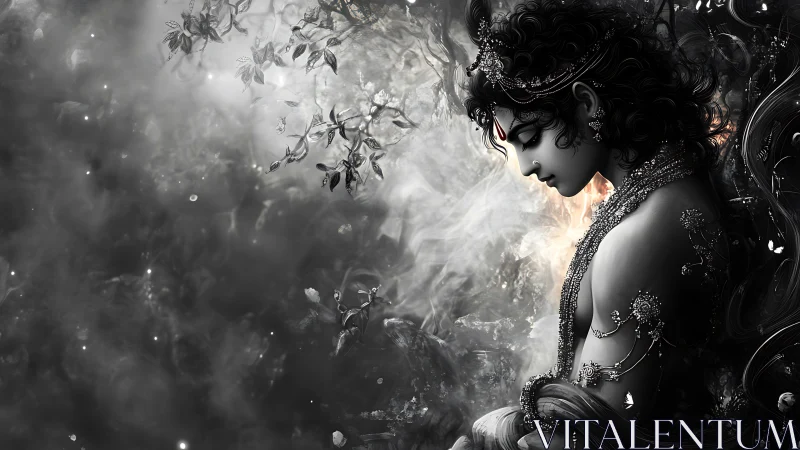 Monochrome divine profile in atmospheric digital chiaroscuro.