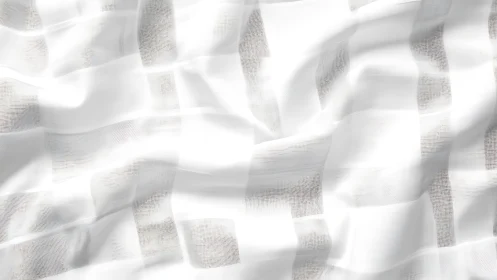 Sheer white checkered fabric with soft directional drapery folds.