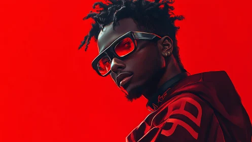 Stylized portrait of man in red jacket against vivid red