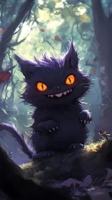 Bioluminescent-eyed forest cat rendered with soft rim lighting