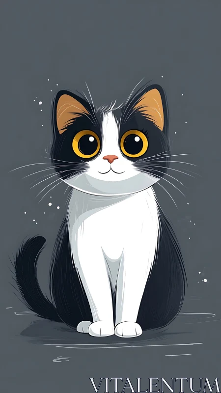 Stylized Tuxedo Cat with Amber Iris Rendition in Digital Vector Format