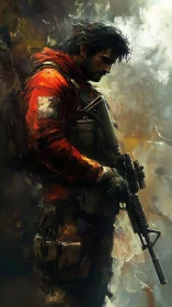 Solitary tactical operative rendered in expressive digital brushwork