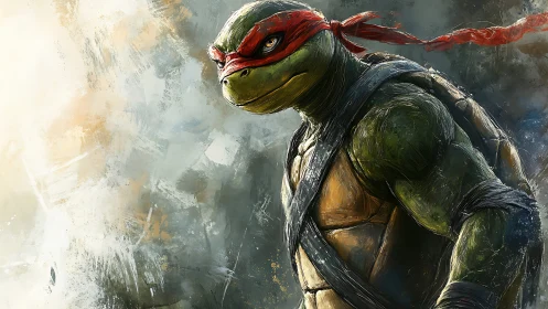 Red bandanna turtle warrior in dynamic digital portrait.