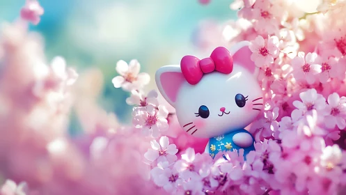 Hello Kitty Among Pink Blossoms in Dream Garden.