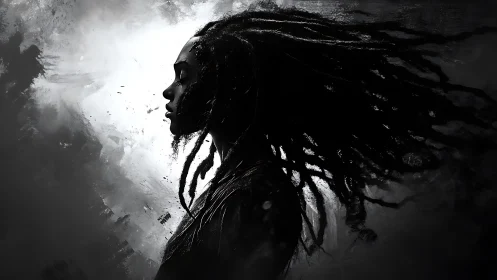 Side profile silhouette of person with extended locs.