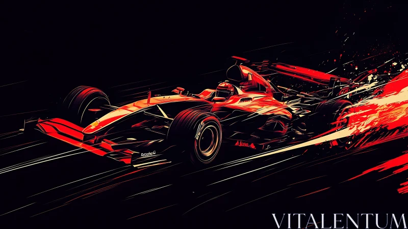 Red racer streaking through glowing midnight speedway.