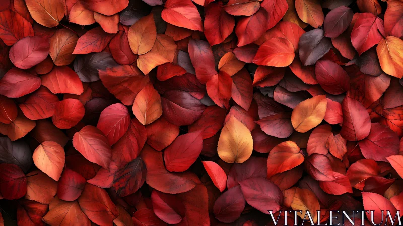 Macro study of overlapping red autumn leaves, high saturation