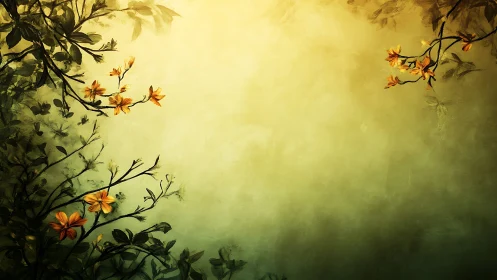 Golden garden daydream with soft flowering branches.