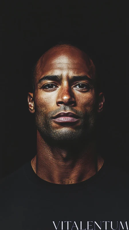 Intense male portrait emerges from deep black background
