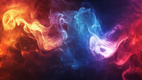 Abstract fluid energy forms transitioning across warm to cool color spectrum.