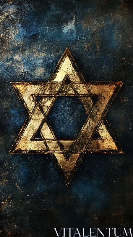 Weathered golden star resting on a deep midnight canvas.