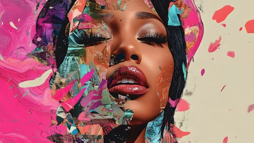 Chromatic daydream portrait shattering into neon fragments.