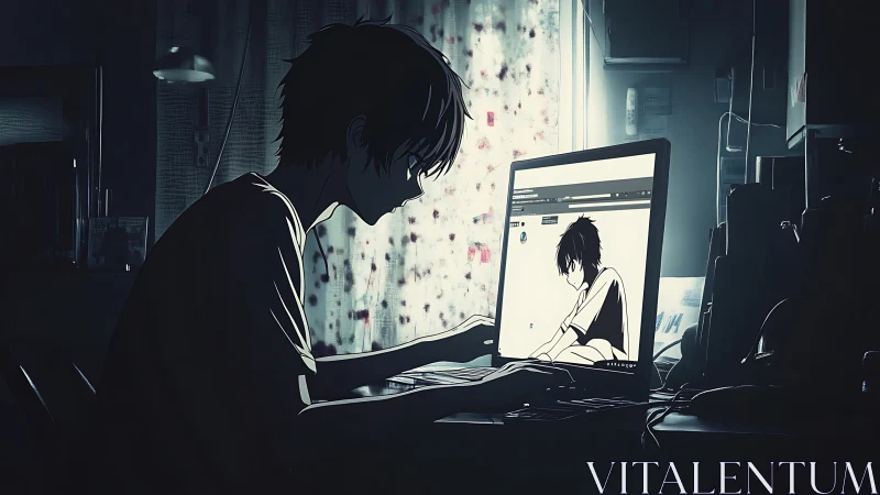 Midnight screenlight folds a lonely coder into his echo