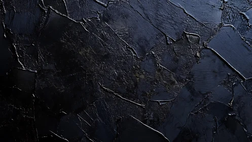 Textured black abstract surface with layered impasto planes.