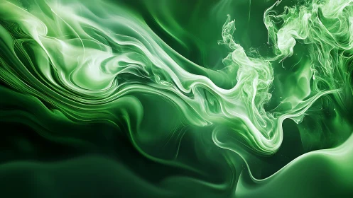 Emerald smoke currents swirl through fluid abstract field.