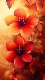 Luminous Floral Composition: Radiant Red-Orange Petals with Ambient Glow.