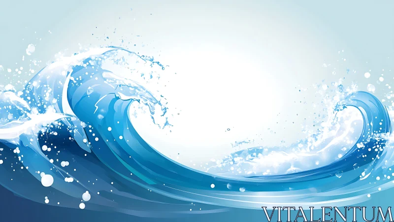 Dynamic blue ocean wave illustration on light background.