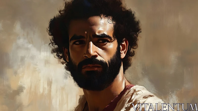 Bearded man in profile against textured neutral backdrop.