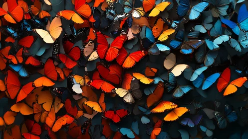 Swirling spectrum of monarch butterflies in vivid flight.