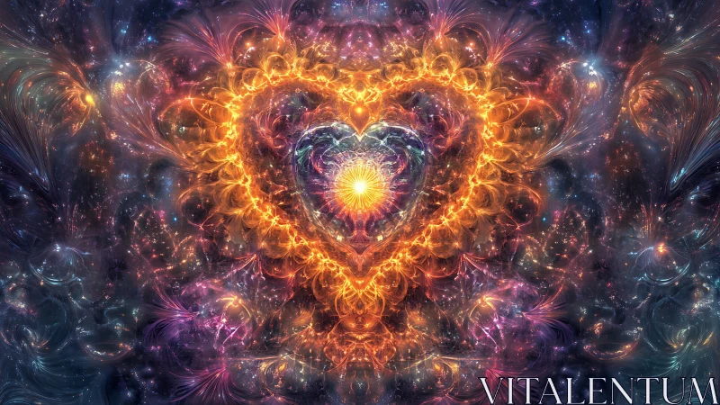 Fiery fractal heart shape glows at center of cosmic field