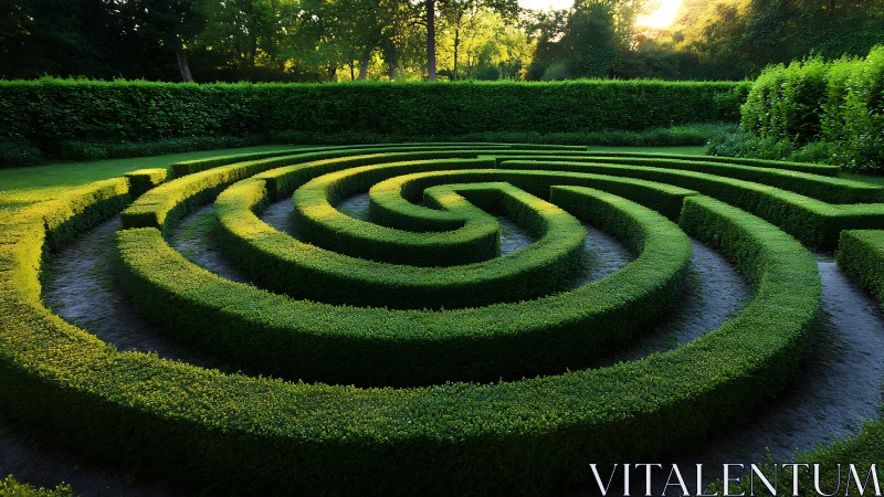 Circular hedge labyrinth is constructed with concentric pathways